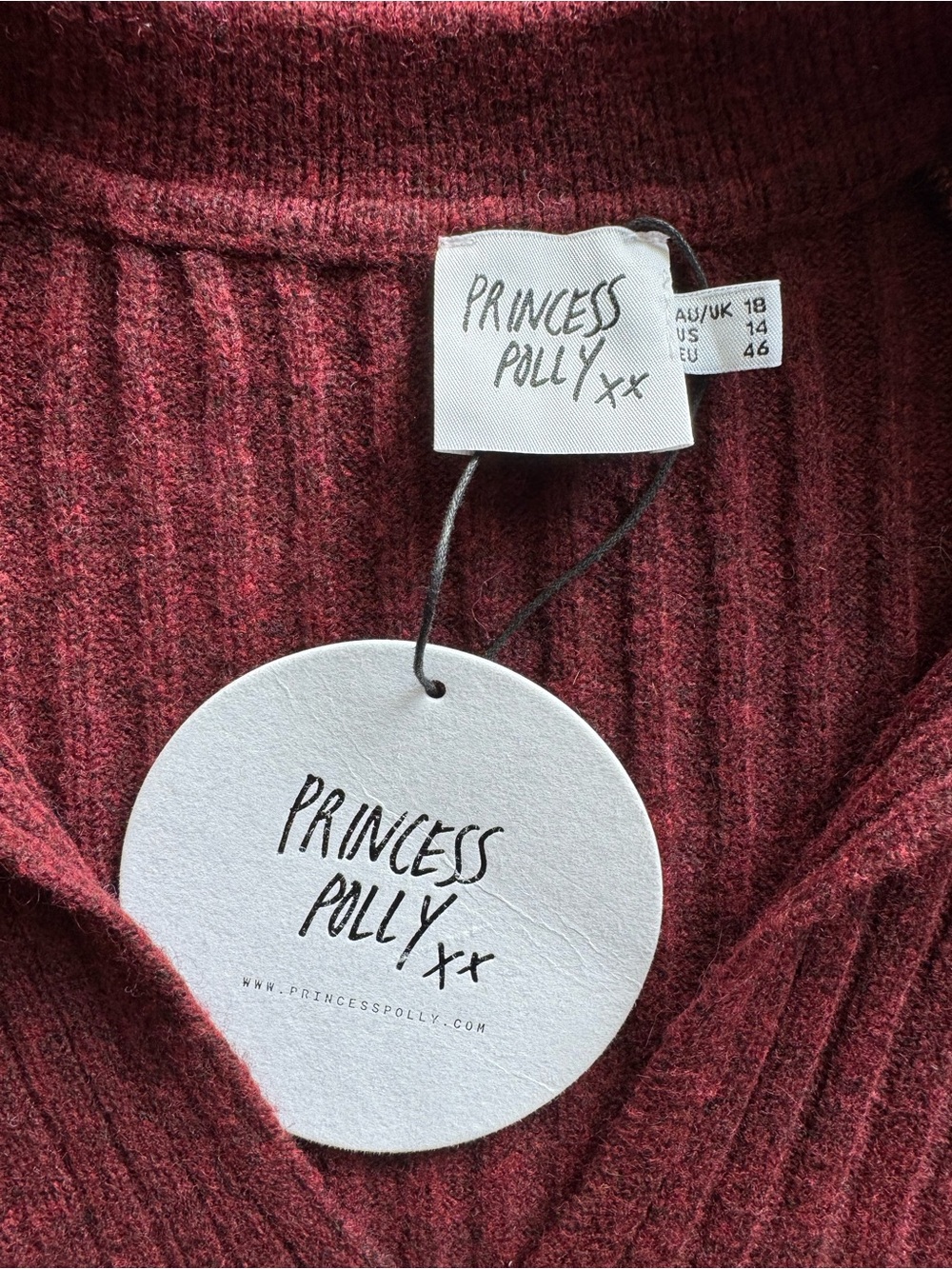 NWT Princess Polly Burgundy Ribbed Collared Sweater Top | Y2K Coquette - Picture 11 of 11